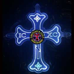 зеркальный светящийся крест с гравировкой логотип "символы"