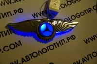 светящийся логотип mercedes с крыльями mercedes