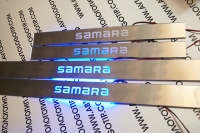 накладки на пороги с подсветкой vaz 2114 "samara" зеркальные накладки на пороги c подсветкой